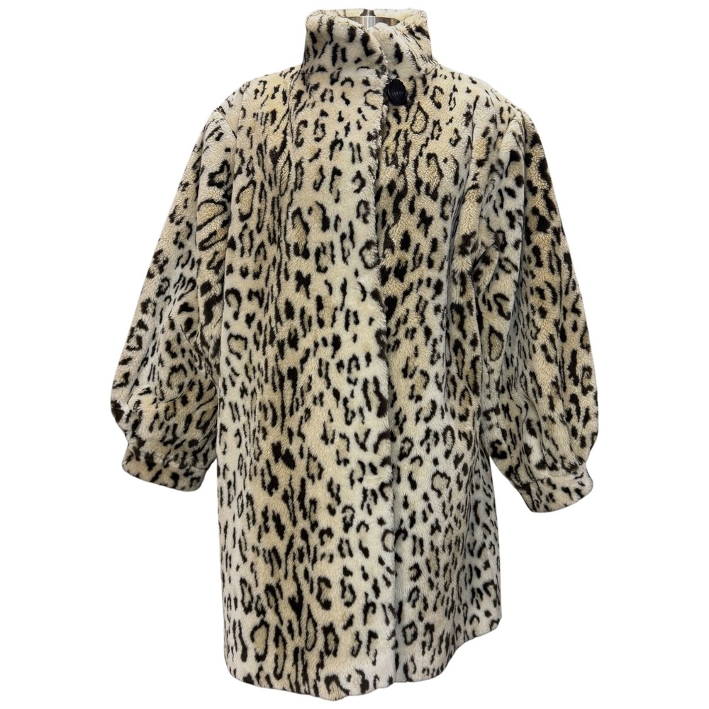 Vintage Faux Fur Coat Leopard Print‎ Lined Oversized Mobwife Old Money 90s USA